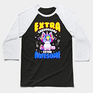 Extra Chromosome Extra Awesome Cute Unicorn Down Awareness Baseball T-Shirt